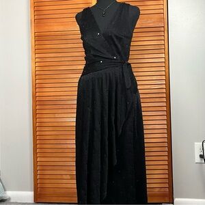 Betsy Johnson Elegant Black Sleeveless Sequins Wrap Style Maxi Dress
